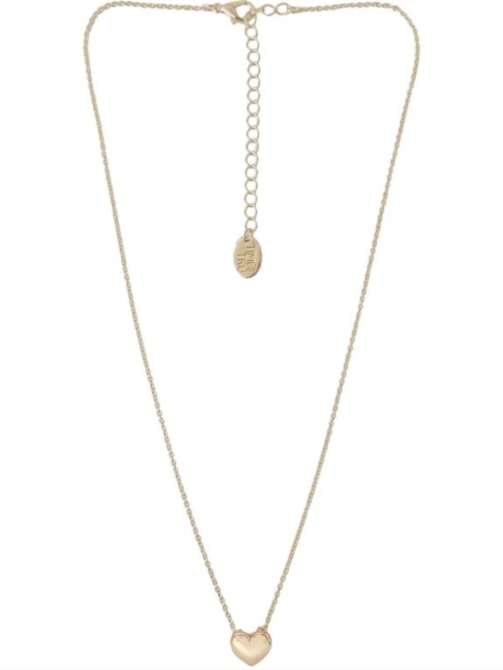 Gold Tone Heart Pendant Necklace 18" with Extender
